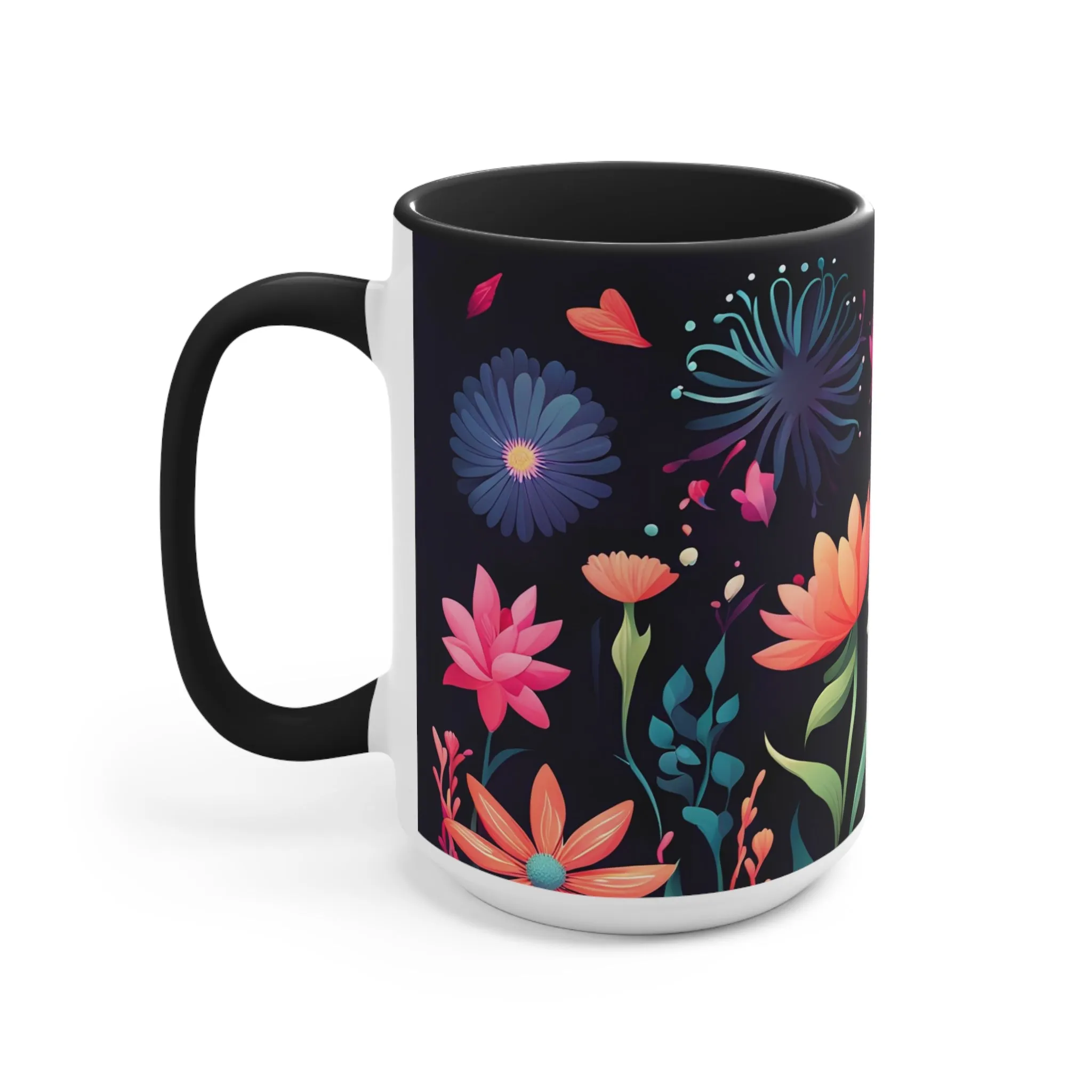 Colorful Flowers, Ceramic Mug - Perfect for Coffee, Tea, and More!