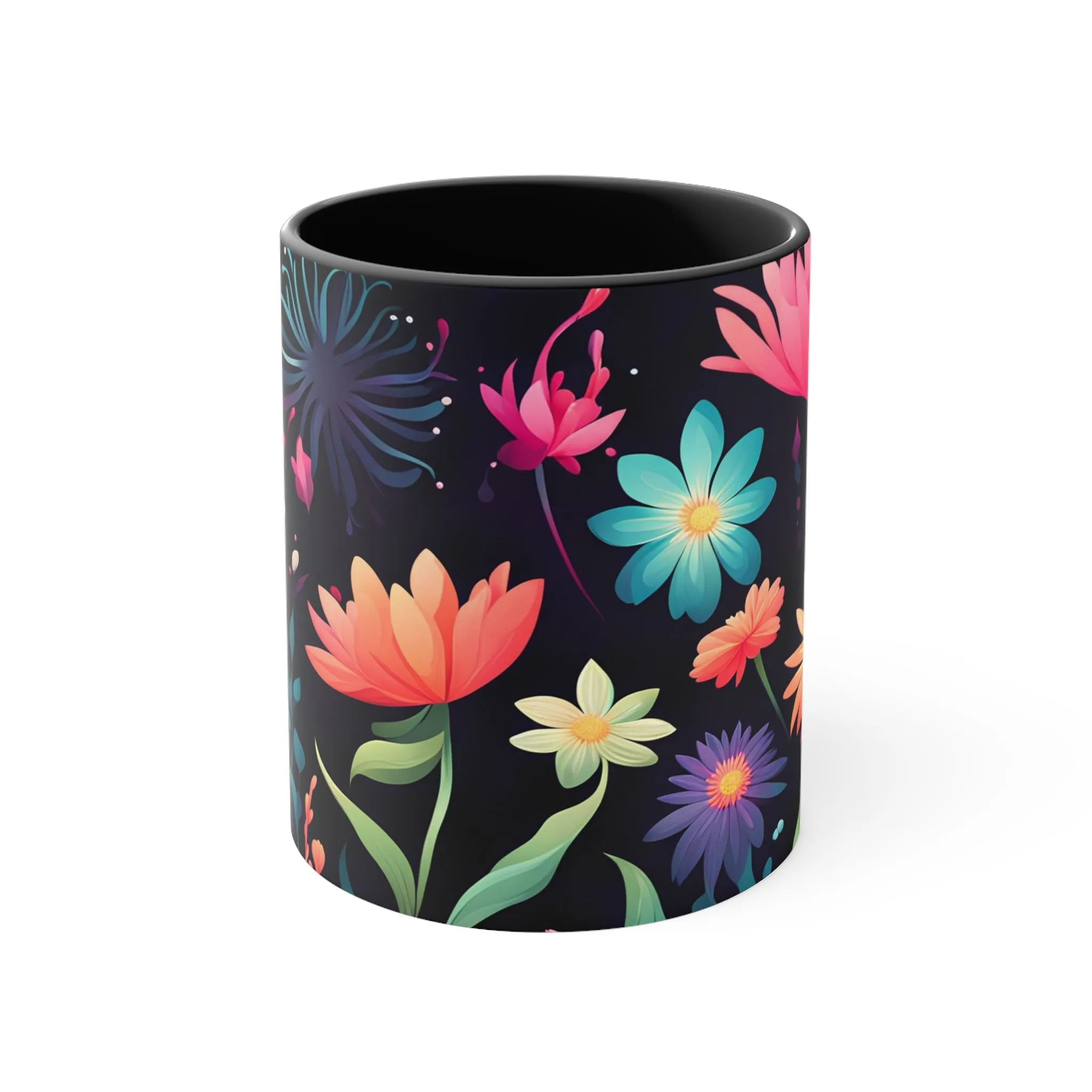 Colorful Flowers, Ceramic Mug - Perfect for Coffee, Tea, and More!