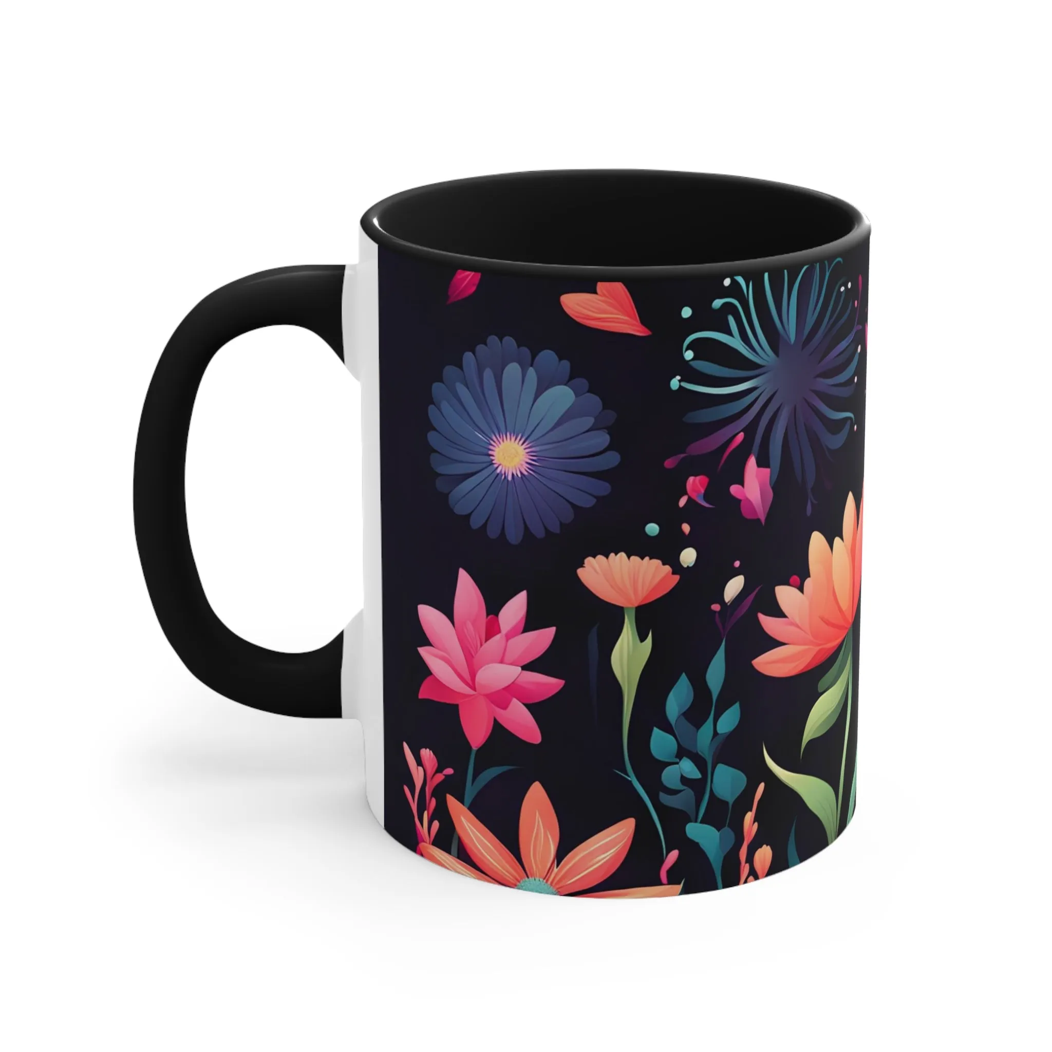 Colorful Flowers, Ceramic Mug - Perfect for Coffee, Tea, and More!