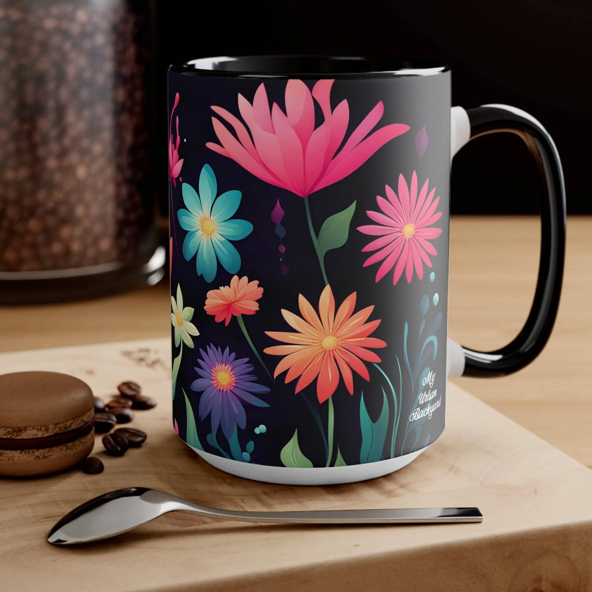 Colorful Flowers, Ceramic Mug - Perfect for Coffee, Tea, and More!